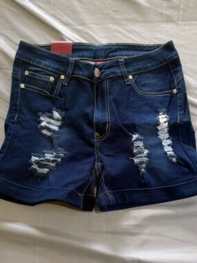 T&Y Fashion Juniors Distressed Dark Wash Jean Denim Shorts 11/12 New w/Tags